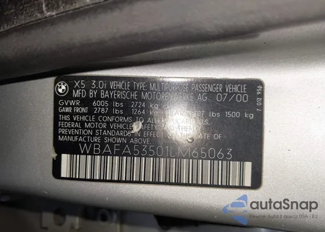 2001 BMW X5 3.0 из США, поврежденный, VIN WBAFA53501LM65063